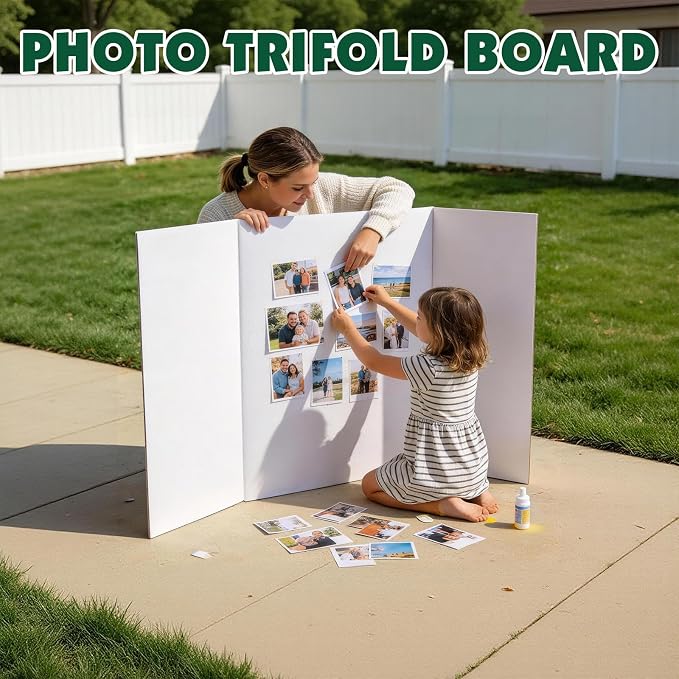 30 Pack Trifold Poster Board, 36in x 48in Corrugated Project Board, White Presentation Board, Trifold Display Board for School Project, Business Presentation, Science Fairs, Event Display