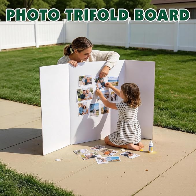 20 Pack Trifold Poster Board, 36in x 48in Corrugated Project Board, White Presentation Board, Trifold Display Board for School Project, Business Presentation, Science Fairs, Event Display
