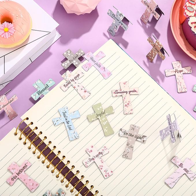 48 Pcs Magnetic Cross Bookmarks Bulk Church Gifts Christian Gifts for Women Bulk Christian Bookmarks Bible Verse Magnetic Page Clips for Women Christmas School Bible Study Group(Floral Style)