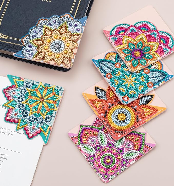 8 PCS Diamond Art Bookmarks, 5D DIY Corner Bookmarks for Adults & Kids, Leather Material for Book Lovers
