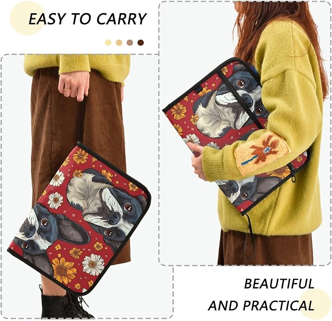 Purple Butterfly Grass Boston Terrier Dog Daisy Expanding File Folder Accordion File Organizer 13 Pockets Document Organizer with Zipper Labels Office Storage for Letter A4