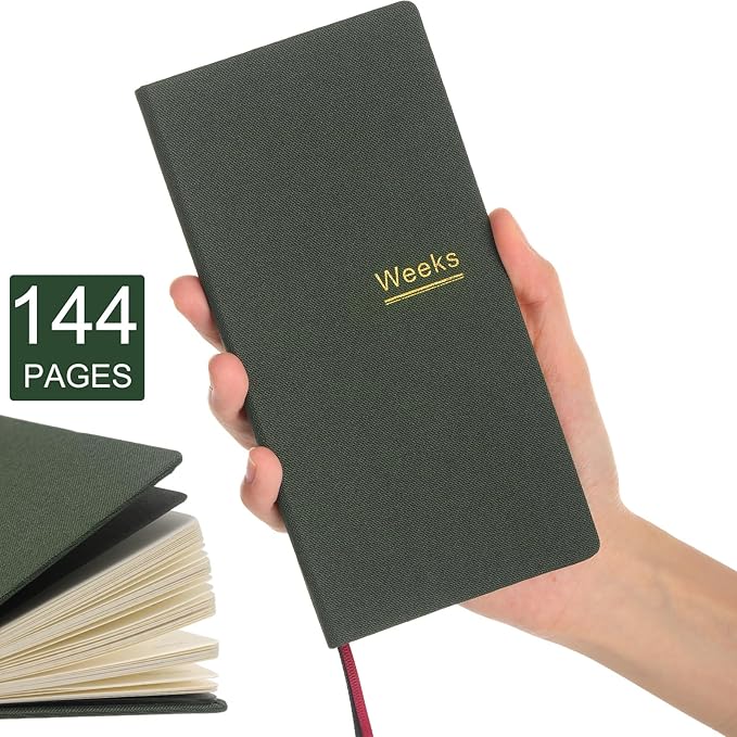 Fuyoooo 2 Pcs Weeks Planner Gift for Christmas, A6 / 3.9x7.4 inch Portable Planner Undated Pocket Size Calendar Year Month Week Mini Slim Notebook Journal Schedule for Traveler Office (Olive Green)