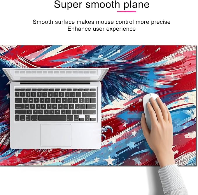 HOMETITUTE Large Mouse Pad 31.5 x 11.8 Inch Bald Eagle American Flag Desk Mat Extended Gaming Mousepad Non Slip Waterproof Desk Pad Keyboard Mat Office Computer Accessories