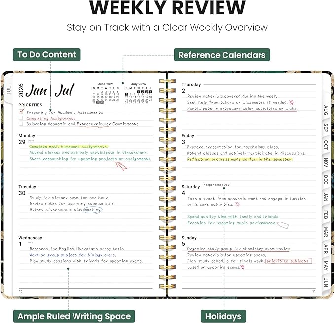 2026–2027 Academic Planner, Weekly and Monthly Planner for Women, July 2026 - June 2027, Pretty Hardcover 2026–2027 Academic Planner with Tabs, Inner Pocket, Spiral Bound, Perfect Office Home School Supplies - 6.3" x 8.5", Forest Botanica