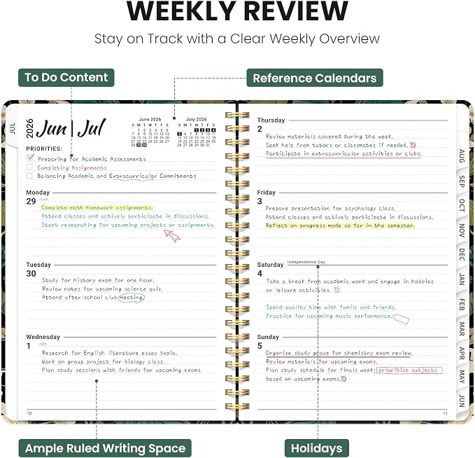 Planner 2026-2027, Hardcover Monthly and Weekly Academic Planner July 2026 - June 2027, Teacher and Student Calendar Agenda Book with Tabs, A5 (6.3" x 8.5"), Ideal for School and Office, Forest Botanica