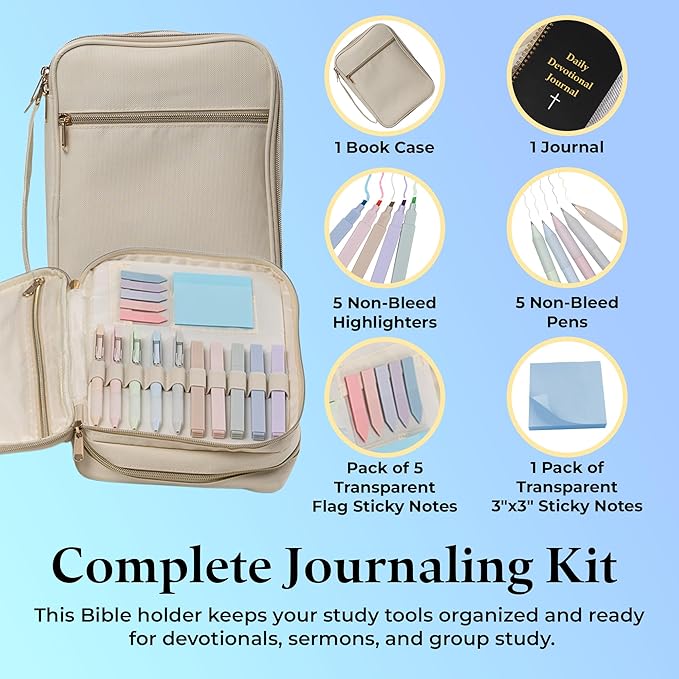 S.F. Creations Premium Bible & Book Carrying Case with Journaling Accessories - Convenient for Men, Women, Teens, and Kids, Ivory