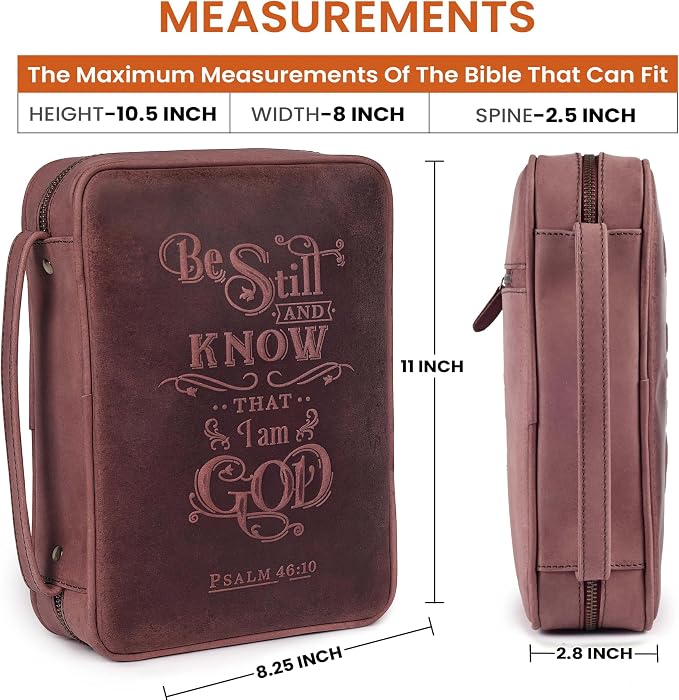 LEATHER VILLAGE Handmade Vintage Leather Embossed Bible Cover for Men & Women - Large Protective Bible Case & Organizer for Church, Travel & Study Christian Religious Antique Bookmark - Fuchsia