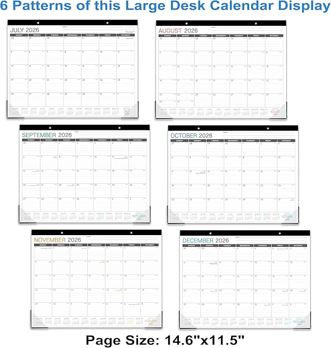Desk Calendar 2026-2027 - Desk/Wall Calendar 2026-2027, Jul 2026 - Dec 2027, 26-27 Calendars 18 Month, Desk Calendars with Corner Protectors, Large Ruled Blocks, Thick Paper, Colorful, 14.6" x 11.5", Desktop Calendar for Daily Organizer