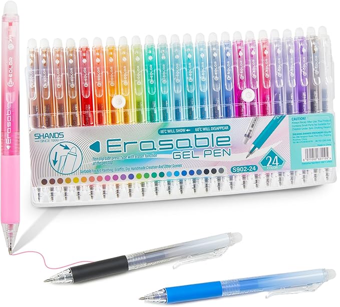 Retractable Erasable Gel Pens Clicker,Fine Point 0.7mm Smooth Writing Pens,Cute Pens For Writing Journaling Taking Notes School Office Home. (24 Colors)