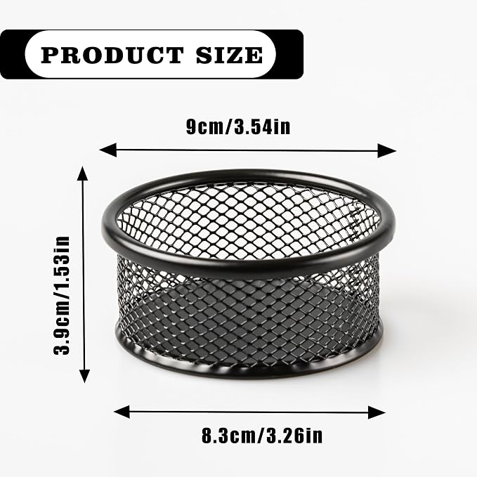 Multi-Purpose Metal Mesh Desk Organizer Bowl – Paper Clip Holder for Office Supplies, Binder Clips, Thumbtacks & Small Parts, Black (3.5” x 1.5”)