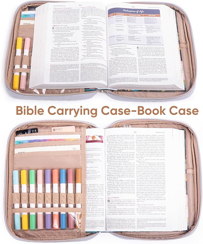 APLUFINE Quilted Bible Cover for Women, Large Bible Bag with Handle & Shoulder Strap, Bible Study Supplies Organizer, Zipper Bible Carrying Case, Christian Gift Book Cover Fits 9 x 6 Bible