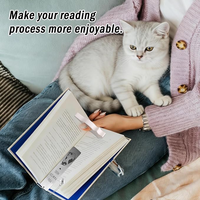 2 Pcs Cute Cat Pendant Bookmarks with Thumb Book Page Holder, Cat Lover Gifts for Women Men Reader, Ideal Book Reader Gifts & Reading Accessories(Cat A)