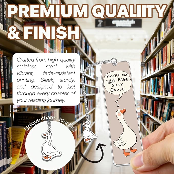 Light Brown Cute Bookmark for Women Silly Goose Gift Metal Bookmark for Students, Teachers, and Readers Funny Bookmarks Gift Page Markers Study Stationery, Office Supplies (Light Brown)