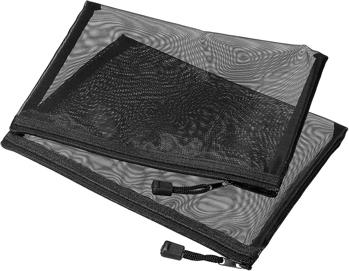 MECCANIXITY Mesh Zipper Bags, A5 Nylon Zip Pouch Pencil Case Storage Pockets for Travel Office Accessories, Black Pack of 6
