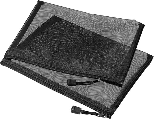 MECCANIXITY Mesh Zipper Bags, A5 Nylon Zip Pouch Pencil Case Storage Pockets for Travel Office Accessories, Black Pack of 6