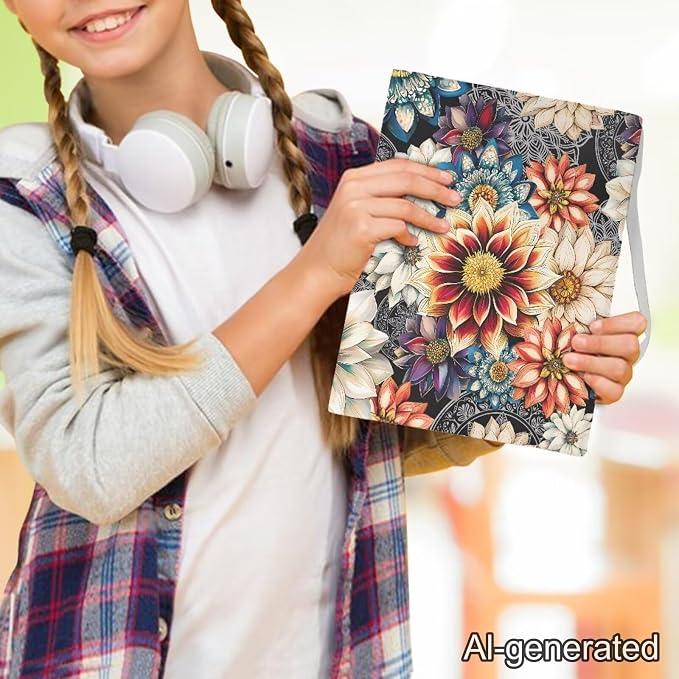 Dreaweet Mandala Lotus Print Stretchable Book Covers Jumbo Fabric Book Protective Sleeves for Hardcover Textbooks Notebooks up to 9"x11",Reusable Washable