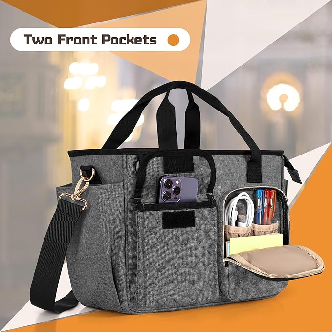 LUXJA Large Bible Bag with Water Bottle Pocket and Shoulder Strap, Bible Tote Bag for Women with Multiple Pockets (Bag Only), Gray