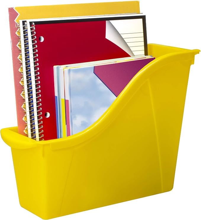 Storex Small Book Bin – Interlocking Plastic Organizer for Home, Office and Classroom, Yellow, 6-Pack (71112U06C)