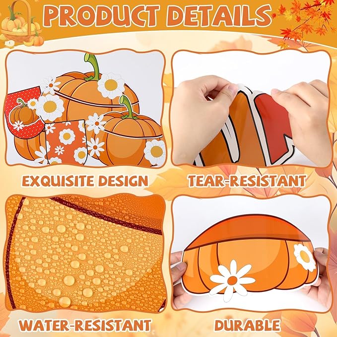 Thanksgiving Pumpkin Bulletin Board Fall Pumpkin Classroom Decorations Autumn Flower DIY Photo Crafts Cutout Pumpkins in The Patch Classroom Decor for Thanksgiving School Office Chalkboard