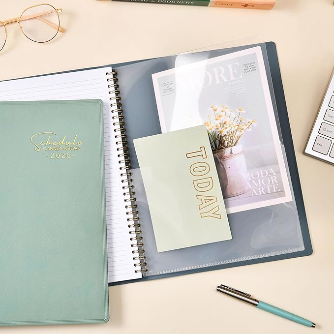2026 Planner - Business Planner 2026, 3-Tier Schedule Planner Notepad, JAN 2026 - DEC 2026, 2026 Appointment Book, Daily Planners, 8.74" x 11.38", 60 Minutes Intervals + Monthly Tabs + Leather Cover + Pocket - Pea Green