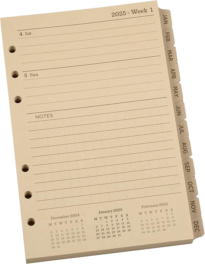 Rite in the Rain 2025 Dated Weekly Loose Leaf Calendar Set, 5” x 7”, Tan Sheets, 365 Days (No. PL2025W)