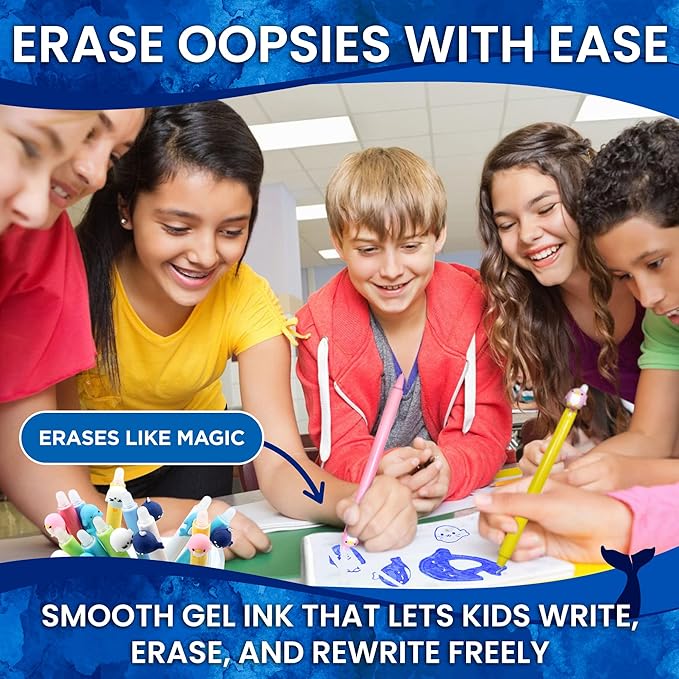 BUNMO 12 Cute Erasable Gel Pens with 12 Black Ink Refills - Multicolor Animal Pens for Kids - Make Mistakes Disappears, Fine Point for School and Journaling