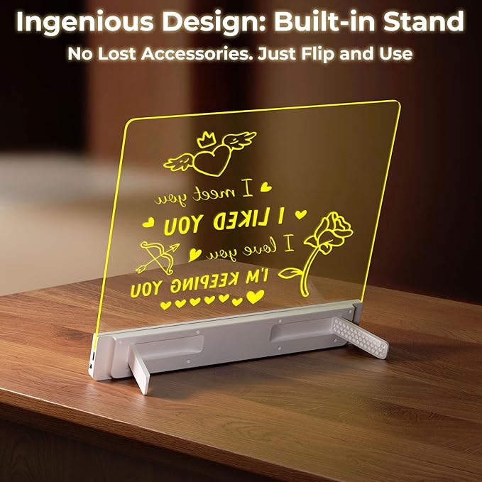 Bawaslom Rechargeable Doodle Glow LED Drawing Board for Kids,11.8"×10.3" Magic Neon Light Up Drawing Tablet,8 Colors & 4 Modes,Built-in Stand Note Board,Creative Toys Gifts for Girls & Boys,White