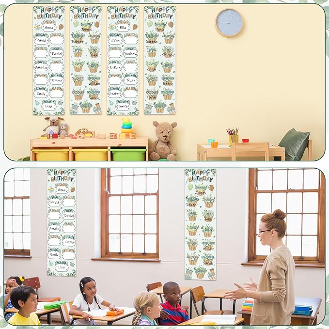 Greenery Eucalyptus Happy Birthday Poster Chart Calendars Bulletin Board Decorations Sage Green Birthday Classroom Wall Door Decor for Bulletin Boards Nursery Home Kindergarten Back to School Supplies