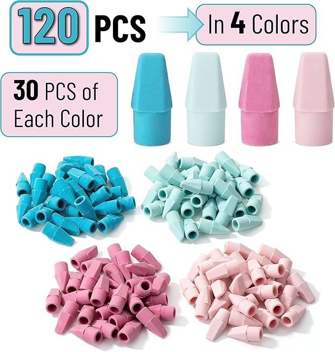 Mr. Pen- Pencil Erasers Toppers, 120Pack, Muted Pastel Colors, Erasers for Pencil, Pencil Top Erasers