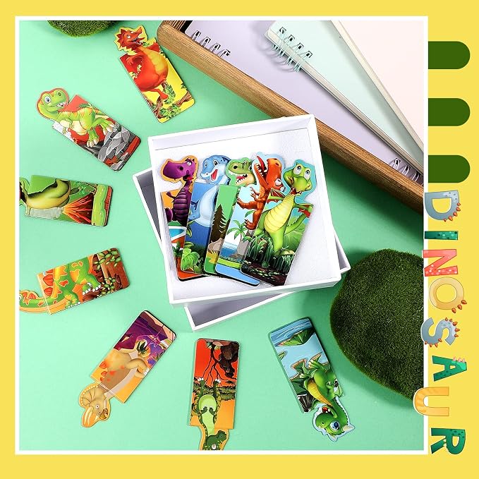 Sepamoon 12 Pcs Dinosaur Magnetic Bookmarks, Cute Page Markers for Classroom Rewards, Teacher Prize Supplies, Reading Incentives, Party Favors, Book Lovers Gifts Bulk
