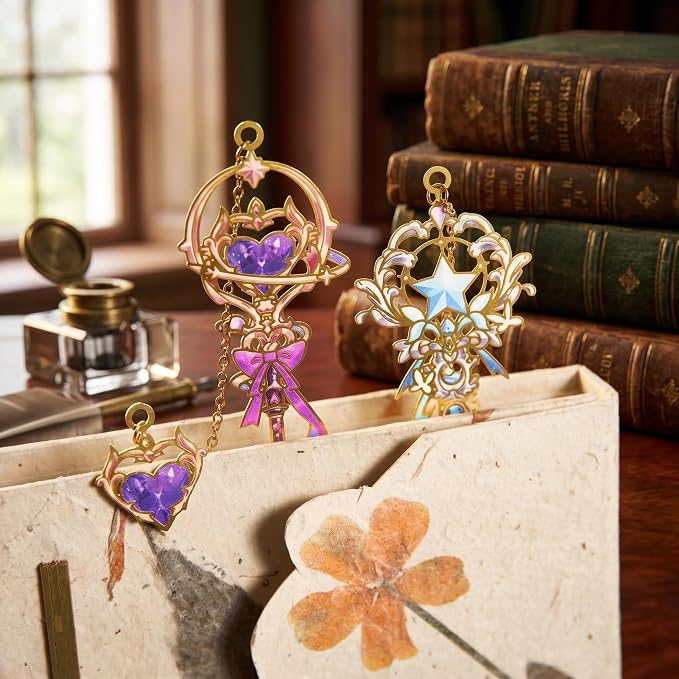 4 PCS Fantasy Wand Bookmarks, Magic Metal Book Marks for Reading Women, Girls, Birthday Christmas Gifts