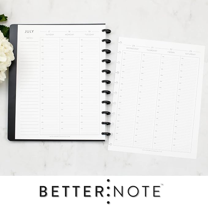 BetterNote July 2026 - June 2027 Academic HOURLY Calendar for Disc Notebook, Fits Levenger Circa, Big Happy Planner, Staples Arc, TUL, Discbound (11-Disc, 8.5"x11", Classic)