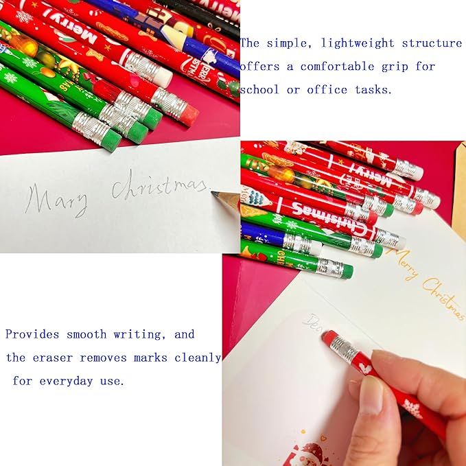 72PCS Wooden cased Christmas Pencils for Kids with Erasers, Wood Pencils for School,Drawing,Gift (72PCS) (Christmas, 72)