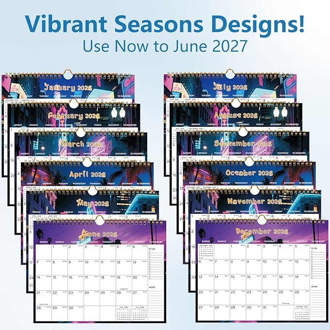 2026-2027 Wall Calendar - Includes January 2026 to June 2027, 18-Month Paper Wall Calendar 11 x 8.5 Inches.Thick Paper with Julian Dates and Block for New Year and Christmas Holidays To-dos ＆ Notes (E)