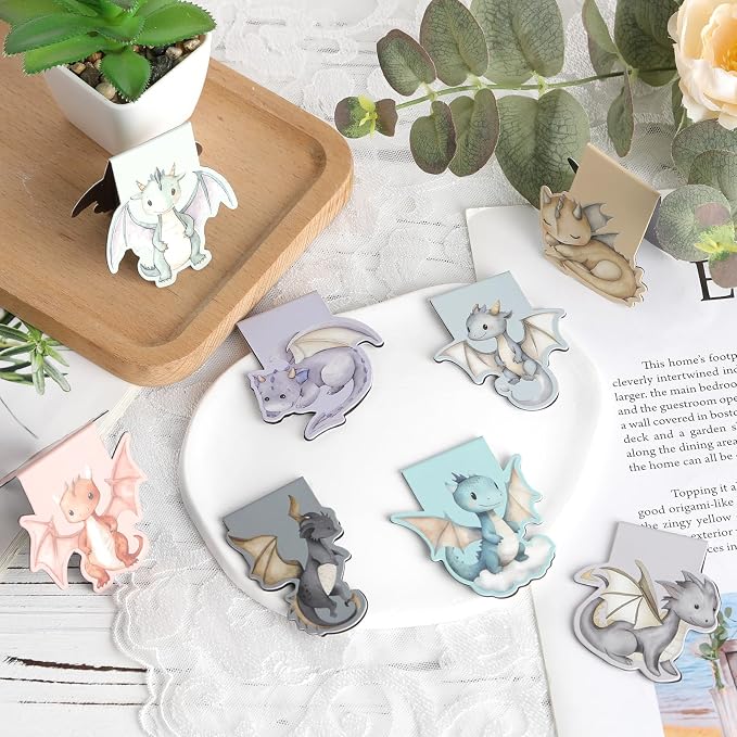 Cute Dragon Bookmark Gift - 8 PCs Fantasy Bookmarks Cool Unique Magnetic Book Mark Funny Magnets Page Clip for Reading Women Men Kids Bookish Students Birthday Graduation Back to School