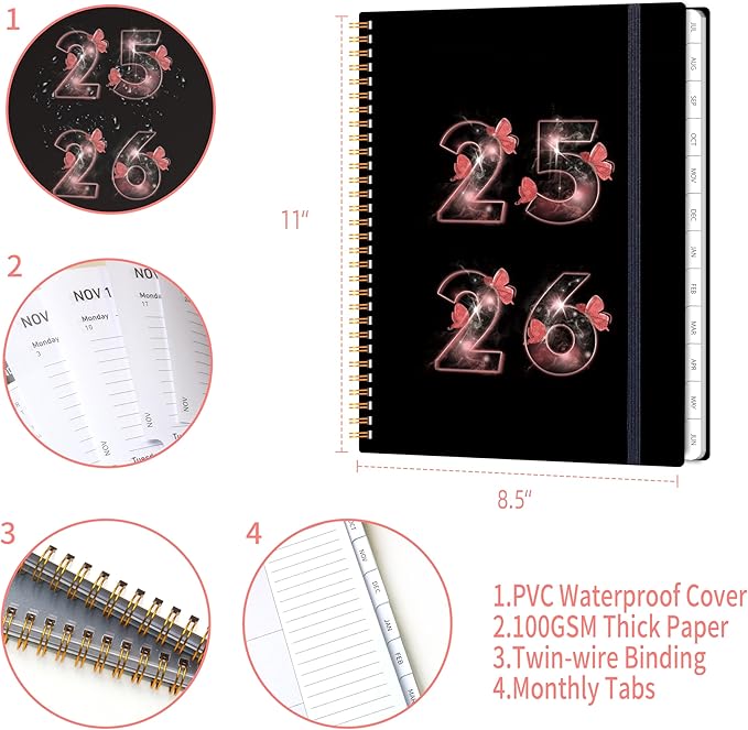 Academic Planner 2026, 8.5" x 11" Weekly & Monthly Calendar from Jan 2026 - June 2026, 6 Month Daily Planner with Tabs Elastic Closure, Ample Writing Space, Perfect for Office, Home and School