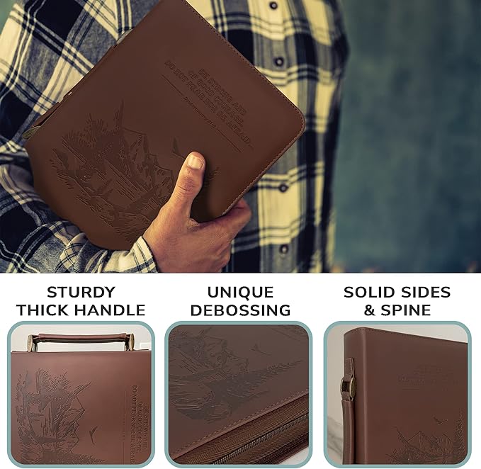 DEHITE Bible Cover Case for Men and Women – Leather Bible Carrying Bag – Pen Slots – Zippered Pocket – Premium Faux Leather