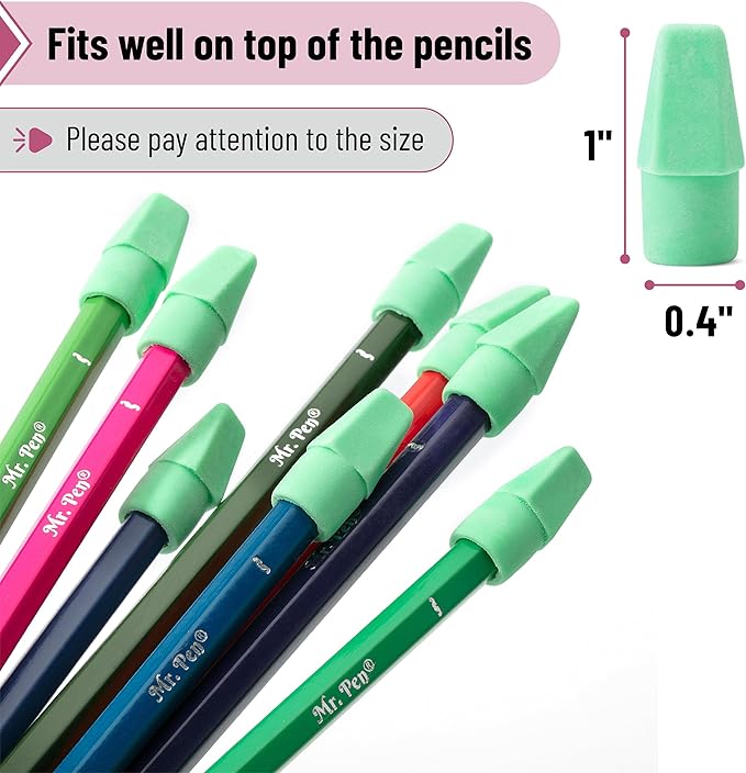 Mr. Pen- Pencil Erasers Toppers, 120 Pack, Green, Erasers for Pencils, Pencil Top Erasers, Pencil Eraser