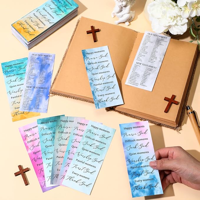Motiskyy 100 PcsChristian Gifts for Fathers Day Bulk Books of The Bible Bookmarks 2.36 x 6 Inch Religious Christian Bookmarks Bulk Church Gifts for Prayers Church Men Women Mom Dad(Watercolor)