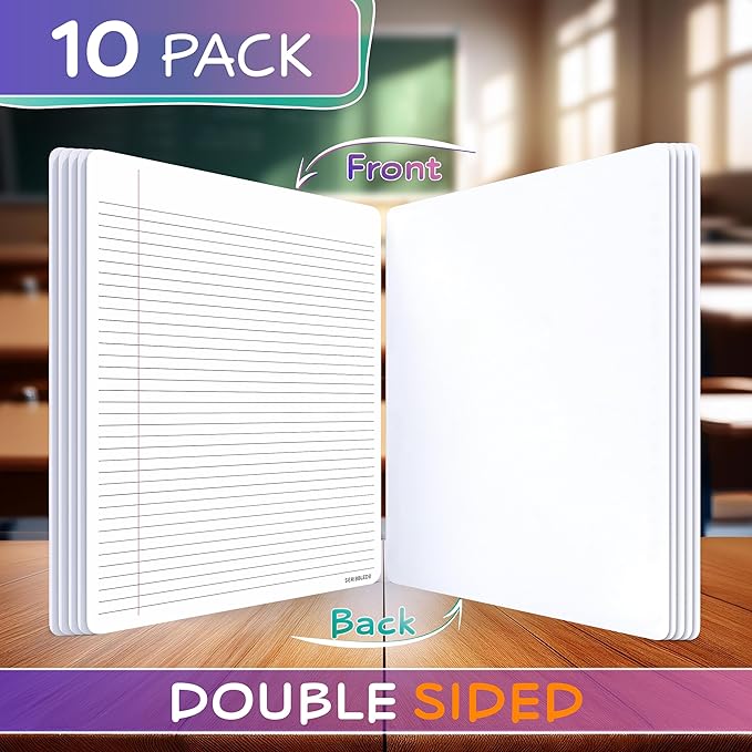 Scribbledo College Ruled Lined White Board Sheets for Students 9”x12” Dry Erase Board with Lines Sheets Ruled Writing Whiteboard Sheets Homeschool Supplies Teacher Classroom Pack of 10