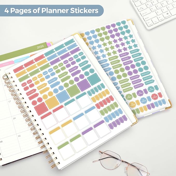 SKYDUE Teacher Planner 2026-2027 Academic Year, 8.5" x 11" Deluxe Teacher Lesson Planner with Monthly Tabs & Stickers, Lesson Plan Book 26-27, FloralB