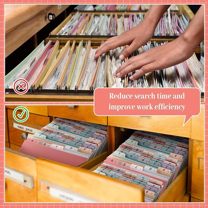 1 Set 25 Pack Alphabet File Dividers Letter Size, 1/5 Cut Tab A-z File Guides Number Folder Organizer for Filing Cabinet and Desk Home Office School(Retro Color)