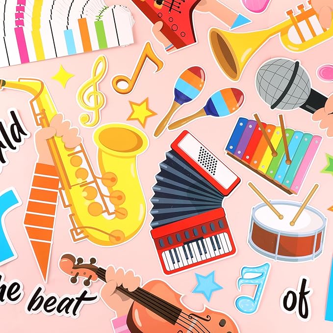 gisgfim Music Bulletin Board Decorations Set Back to School Classroom Musical Instruments Paper Cutouts Colorful Music Note Bulletin Board Decor for Kids Teacher Nursery Preschool Door Chalkboard Wall