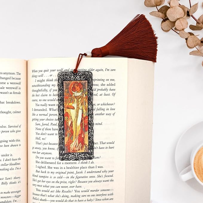 BLBMH Metal Bookmarks for Women Alphonse Mucha Birthday Christmas Gifts Unique Mother's Day Teacher Appreciation Gifts for Book Lovers Friends Readers - Autumn