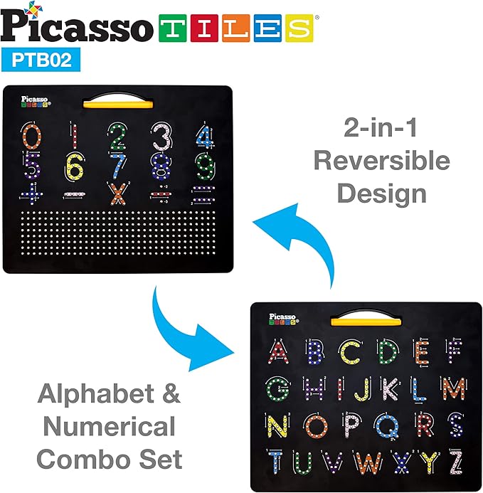 PicassoTiles Magnetic Board Alphabet + Number + Freestyle Writing, 2-in-1 ABC A-Z Upper Case Capital and Lowercase Letter Writing Reading Playboard 12x10 inch Large Magnet Tablet Pad Erasable Reusable