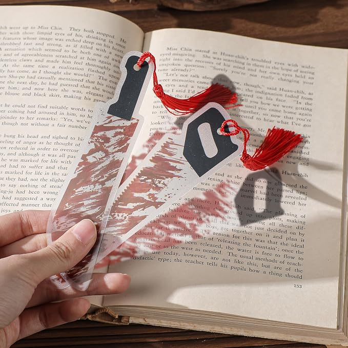 Halloween Horror Bookmarks Gifts - 8 Pcs Blood Knife Bookmark for Crime Books Lovers Spooky Novelty Book Markers with Red Tassels Gothic Reading Accessories Birthday Holiday Gift