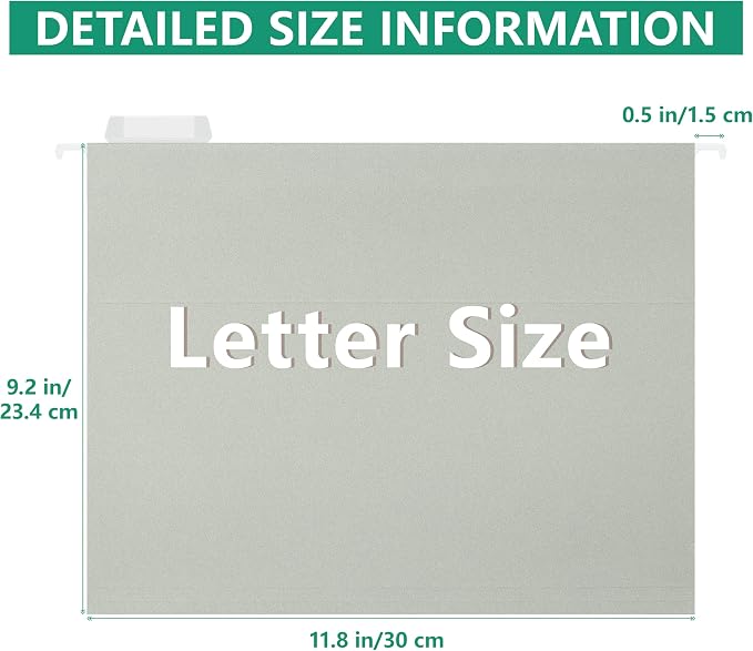 pmybupo 25 Pack Gray Hanging File Folders,Reinforced Hang Folders Letter Size,Adjustable 1/5-Cut Tabs,Designed for Bulky Files,Filing Cabinet