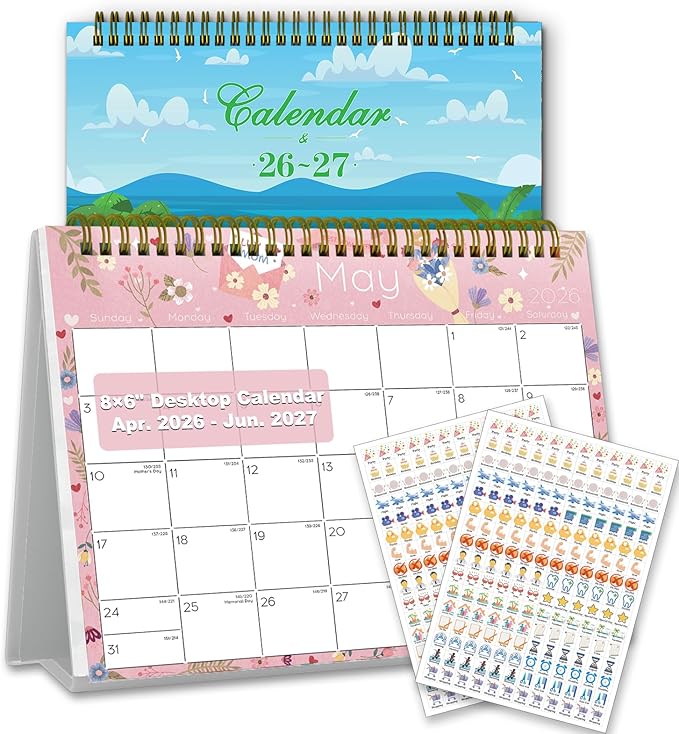 Small Desk Calendar 2026-2027 - Standing 2026 Desk Calendar, APR.2026 to JUN.2027, 8" x 6", Monthly Flip Desktop Calendar with Stickers, Your Personal Desk Planner for Home Office