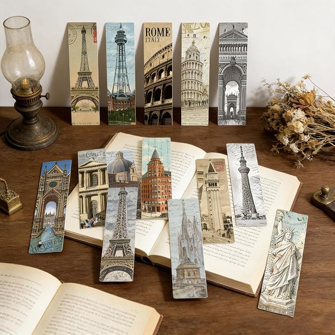 Wxiben Scenic Building Bookmarks Gifts - 90 Pcs Retro Landmark Buildings Paper Bookmarks Travel Book Markers Page Clip Gift for Women Men Teachers Office Book Lovers Bookish Reading Accessory