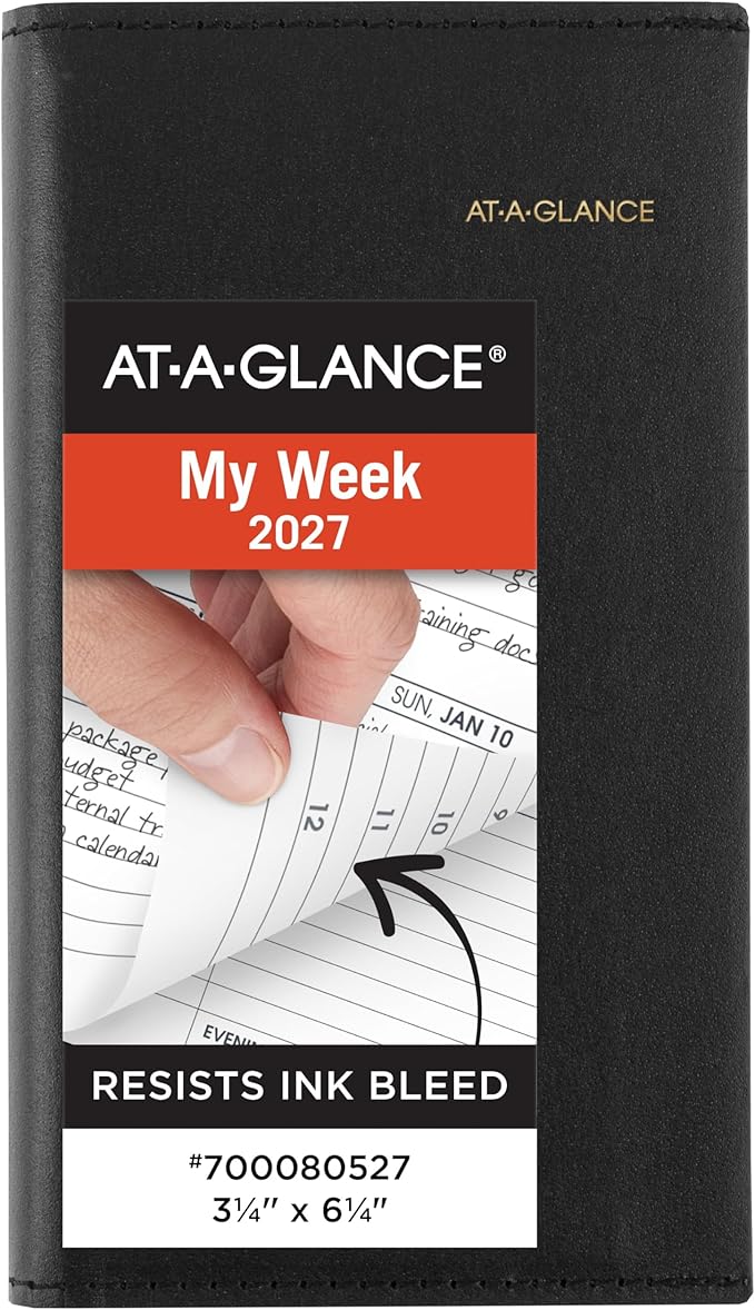AT-A-GLANCE 2027 Refillable Planner Weekly Appointment Book, 3.25" x 6.25", Pocket Size, Hourly, Black (700080527)